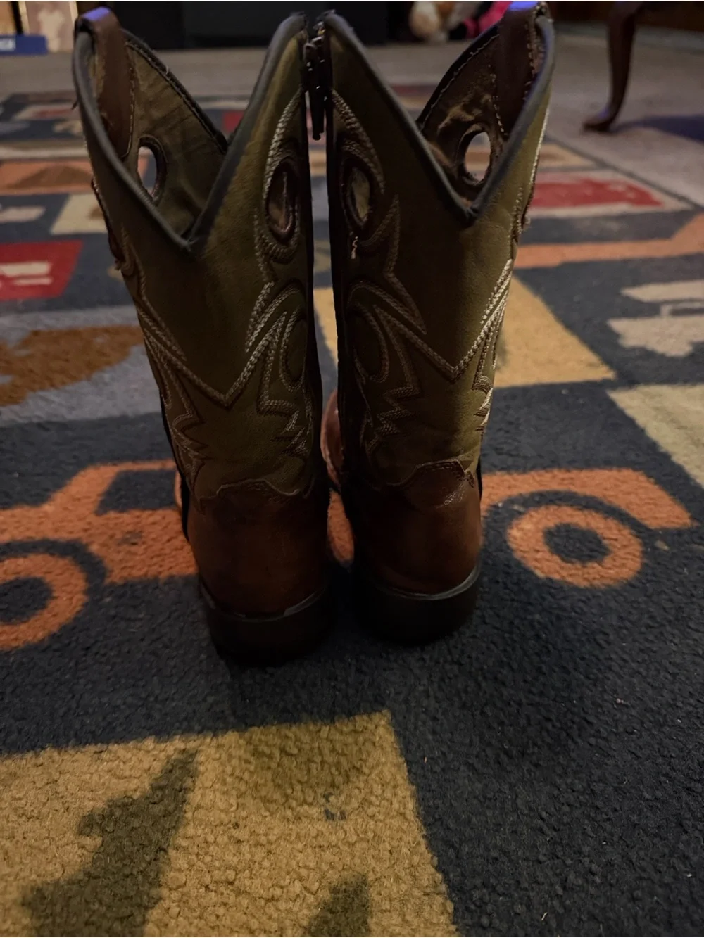 Men's Brown and Olive Western Pull-On Cowboy Boots